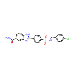 NC(=O)c1ccc2[nH]c(-c3ccc(S(=O)(=O)NCc4ccc(Cl)cc4)cc3)nc2c1 ZINC000116018407