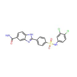 NC(=O)c1ccc2[nH]c(-c3ccc(S(=O)(=O)Nc4ccc(Cl)c(Cl)c4)cc3)nc2c1 ZINC000013612141