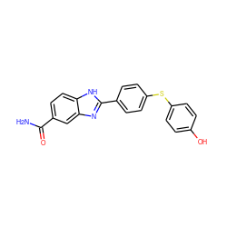 NC(=O)c1ccc2[nH]c(-c3ccc(Sc4ccc(O)cc4)cc3)nc2c1 ZINC000003815908