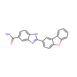 NC(=O)c1ccc2[nH]c(-c3ccc4oc5ccccc5c4c3)nc2c1 ZINC000013612066