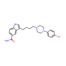 NC(=O)c1ccc2[nH]cc(CCCCN3CCN(c4ccc(O)cc4)CC3)c2c1 ZINC000013582430