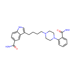 NC(=O)c1ccc2[nH]cc(CCCCN3CCN(c4ccccc4C(N)=O)CC3)c2c1 ZINC000013582448