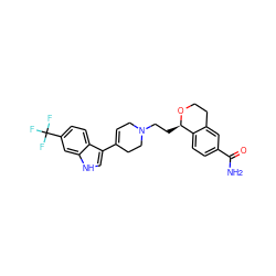 NC(=O)c1ccc2c(c1)CCO[C@@H]2CCN1CC=C(c2c[nH]c3cc(C(F)(F)F)ccc23)CC1 ZINC000026498155