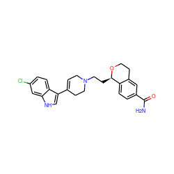 NC(=O)c1ccc2c(c1)CCO[C@@H]2CCN1CC=C(c2c[nH]c3cc(Cl)ccc23)CC1 ZINC000026499232