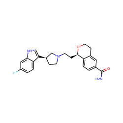 NC(=O)c1ccc2c(c1)CCO[C@@H]2CCN1CC[C@@H](c2c[nH]c3cc(F)ccc23)C1 ZINC000026495159