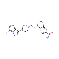 NC(=O)c1ccc2c(c1)CCO[C@H]2CCN1CC=C(c2c[nH]c3c(F)cccc23)CC1 ZINC000026496752