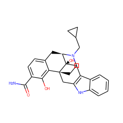 NC(=O)c1ccc2c(c1O)[C@]13CCN(CC4CC4)[C@H](C2)[C@]1(O)Cc1c([nH]c2ccccc12)C3 ZINC000040896649