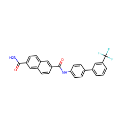 NC(=O)c1ccc2cc(C(=O)Nc3ccc(-c4cccc(C(F)(F)F)c4)cc3)ccc2c1 ZINC000073197370