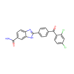 NC(=O)c1ccc2nc(-c3ccc(C(=O)c4ccc(Cl)cc4Cl)cc3)[nH]c2c1 ZINC000034451401