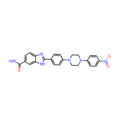 NC(=O)c1ccc2nc(-c3ccc(N4CCN(c5ccc([N+](=O)[O-])cc5)CC4)cc3)[nH]c2c1 ZINC000137057545