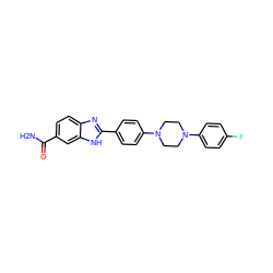 NC(=O)c1ccc2nc(-c3ccc(N4CCN(c5ccc(F)cc5)CC4)cc3)[nH]c2c1 ZINC000034390510