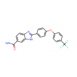 NC(=O)c1ccc2nc(-c3ccc(Oc4ccc(C(F)(F)F)cc4)cc3)[nH]c2c1 ZINC000034230446