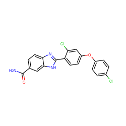 NC(=O)c1ccc2nc(-c3ccc(Oc4ccc(Cl)cc4)cc3Cl)[nH]c2c1 ZINC000034294066