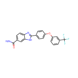 NC(=O)c1ccc2nc(-c3ccc(Oc4cccc(C(F)(F)F)c4)cc3)[nH]c2c1 ZINC000034293890