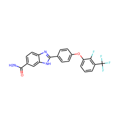 NC(=O)c1ccc2nc(-c3ccc(Oc4cccc(C(F)(F)F)c4F)cc3)[nH]c2c1 ZINC000034342081