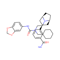 NC(=O)c1cccc([C@@H]2C[C@@H]3CC[C@H](C2)N3CCN(CC2CCCCC2)C(=O)Nc2ccc3c(c2)OCO3)c1 ZINC000117292586