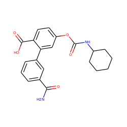 NC(=O)c1cccc(-c2cc(OC(=O)NC3CCCCC3)ccc2C(=O)O)c1 ZINC000096273116