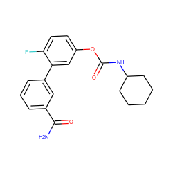 NC(=O)c1cccc(-c2cc(OC(=O)NC3CCCCC3)ccc2F)c1 ZINC000206466109