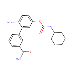 NC(=O)c1cccc(-c2cc(OC(=O)NC3CCCCC3)ccc2N)c1 ZINC000206466164