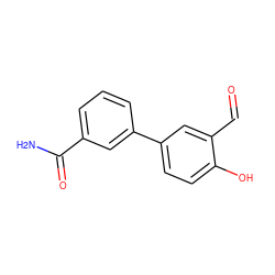 NC(=O)c1cccc(-c2ccc(O)c(C=O)c2)c1 ZINC000065341879