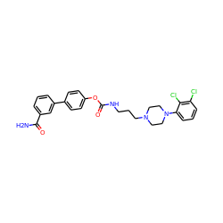 NC(=O)c1cccc(-c2ccc(OC(=O)NCCCN3CCN(c4cccc(Cl)c4Cl)CC3)cc2)c1 ZINC000223152335