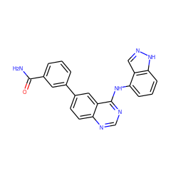 NC(=O)c1cccc(-c2ccc3ncnc(Nc4cccc5[nH]ncc45)c3c2)c1 ZINC000143123655