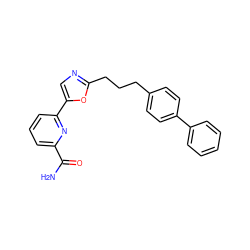 NC(=O)c1cccc(-c2cnc(CCCc3ccc(-c4ccccc4)cc3)o2)n1 ZINC000029135762