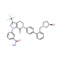 NC(=O)c1cccc(-n2nc(C(F)(F)F)c3c2C(=O)N(c2ccc(-c4ccccc4CN4CC[C@@H](O)C4)cc2)CC3)c1 ZINC000014950601