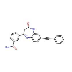 NC(=O)c1cccc(C2=Nc3ccc(C#Cc4ccccc4)cc3NC(=O)C2)c1 ZINC000101097043