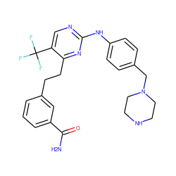 NC(=O)c1cccc(CCc2nc(Nc3ccc(CN4CCNCC4)cc3)ncc2C(F)(F)F)c1 ZINC000147728122