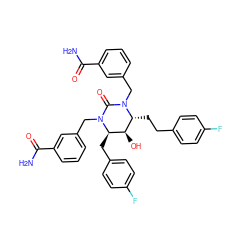 NC(=O)c1cccc(CN2C(=O)N(Cc3cccc(C(N)=O)c3)[C@H](Cc3ccc(F)cc3)[C@H](O)[C@H]2CCc2ccc(F)cc2)c1 ZINC000014943304