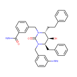 NC(=O)c1cccc(CN2C(=O)N(Cc3cccc(N)c3)[C@H](Cc3ccccc3)[C@H](O)[C@H]2CCc2ccccc2)c1 ZINC000014943326