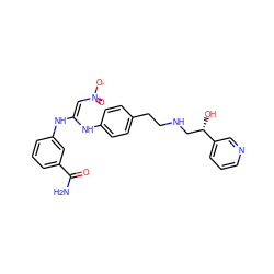 NC(=O)c1cccc(N/C(=C/[N+](=O)[O-])Nc2ccc(CCNC[C@H](O)c3cccnc3)cc2)c1 ZINC000100043212