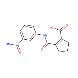 NC(=O)c1cccc(NC(=O)C2=C(C(=O)O)CCC2)c1 ZINC000299857279