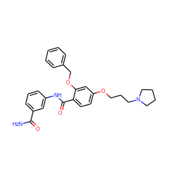 NC(=O)c1cccc(NC(=O)c2ccc(OCCCN3CCCC3)cc2OCc2ccccc2)c1 ZINC000072180079