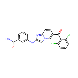 NC(=O)c1cccc(Nc2cn3cc(C(=O)c4c(Cl)cccc4Cl)ccc3n2)c1 ZINC000014945522