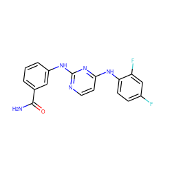 NC(=O)c1cccc(Nc2nccc(Nc3ccc(F)cc3F)n2)c1 ZINC000028950554