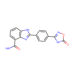 NC(=O)c1cccc2[nH]c(-c3ccc(-c4noc(=O)[nH]4)cc3)nc12 ZINC000045302527