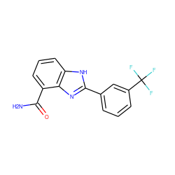 NC(=O)c1cccc2[nH]c(-c3cccc(C(F)(F)F)c3)nc12 ZINC000013834540