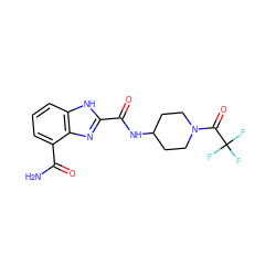 NC(=O)c1cccc2[nH]c(C(=O)NC3CCN(C(=O)C(F)(F)F)CC3)nc12 ZINC001772618698