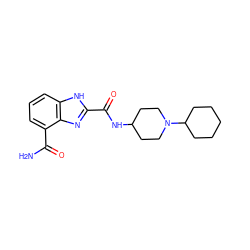 NC(=O)c1cccc2[nH]c(C(=O)NC3CCN(C4CCCCC4)CC3)nc12 ZINC001772592775