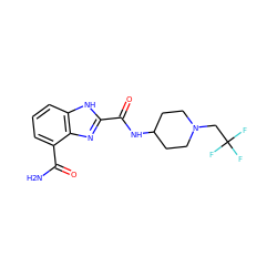 NC(=O)c1cccc2[nH]c(C(=O)NC3CCN(CC(F)(F)F)CC3)nc12 ZINC001772640860