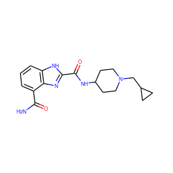 NC(=O)c1cccc2[nH]c(C(=O)NC3CCN(CC4CC4)CC3)nc12 ZINC001772619501