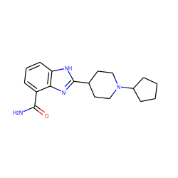 NC(=O)c1cccc2[nH]c(C3CCN(C4CCCC4)CC3)nc12 ZINC000040835180