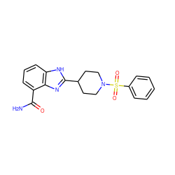 NC(=O)c1cccc2[nH]c(C3CCN(S(=O)(=O)c4ccccc4)CC3)nc12 ZINC000040862452