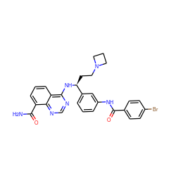 NC(=O)c1cccc2c(N[C@@H](CCN3CCC3)c3cccc(NC(=O)c4ccc(Br)cc4)c3)ncnc12 ZINC000114345751