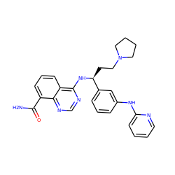 NC(=O)c1cccc2c(N[C@@H](CCN3CCCC3)c3cccc(Nc4ccccn4)c3)ncnc12 ZINC000114348867