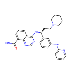 NC(=O)c1cccc2c(N[C@@H](CCN3CCCCC3)c3cccc(Nc4ccccn4)c3)ncnc12 ZINC000166999471