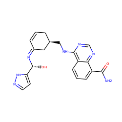 NC(=O)c1cccc2c(NC[C@@H]3CC=C/C(=N/[C@H](O)c4ccn[nH]4)C3)ncnc12 ZINC000261181999