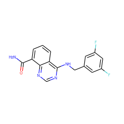 NC(=O)c1cccc2c(NCc3cc(F)cc(F)c3)ncnc12 ZINC000114346018